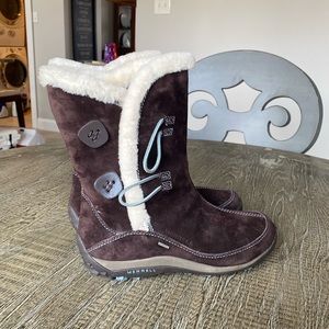 Merrell 9 Yara boots Suede Brown Button Sherpa